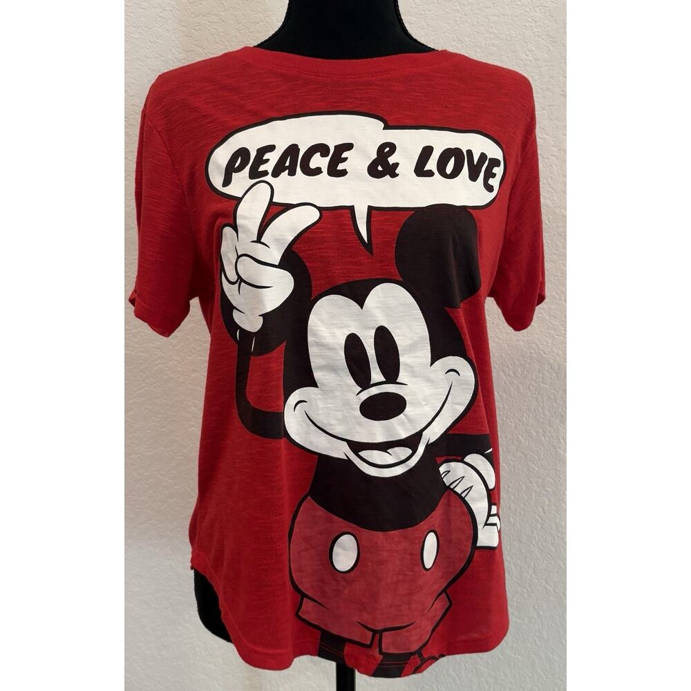 Disney Mickey Mouse Red Peace and Love T-Shirt Juniors Size Large